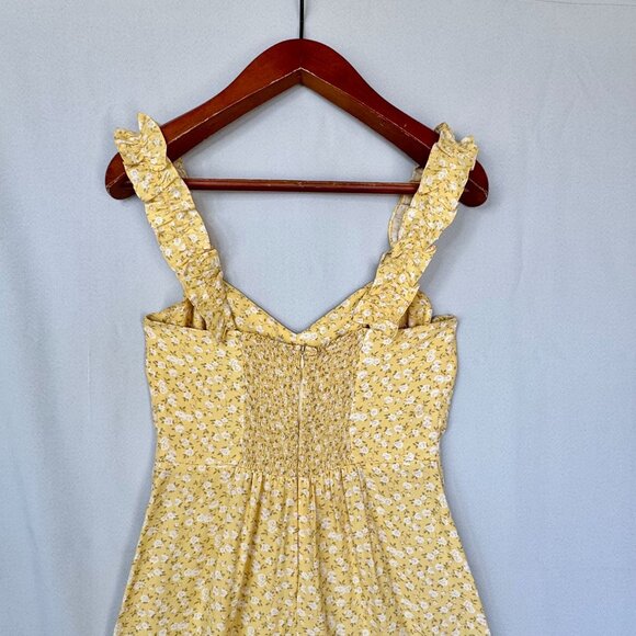 Reformation Moore Lily Butter Yellow Ruffle Srap Wide Leg Jumpsuit Size 10 - Picture 9 of 13